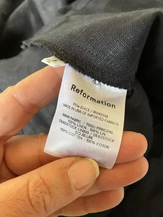 Reformation Spaulding 100% Linen Dress Sz 8  Black Ruffle Strap Formal Date - Picture 11 of 15